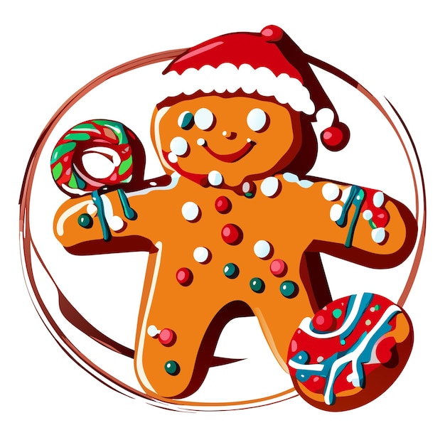Vector kerst gingerbread koekjes met de hand getekende platte stijlvolle cartoon sticker icoon concept geïsoleerd