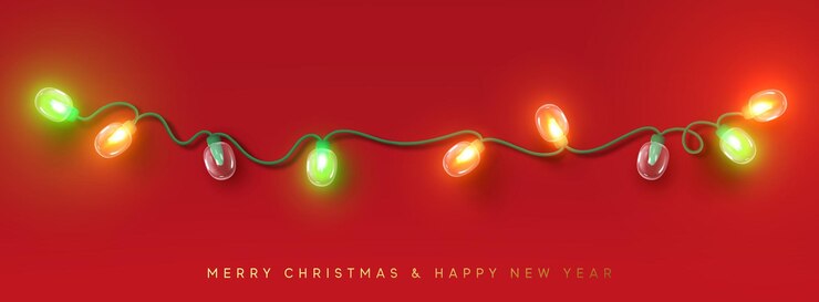 Vector kerst glanzende slinger. realistisch 3d-ontwerp lichteffect. nieuwjaar decoratief element veelkleurige lampen. gekleurde neon lamp xmas vakantie decor. vector illustratie