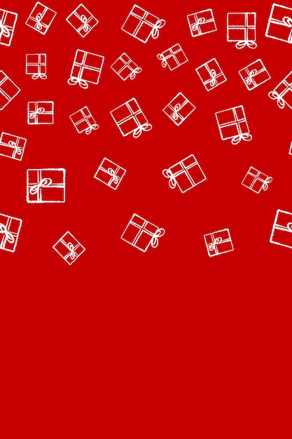 Vector kerst grens naadloos patroon handgetekende geschenkdozen op rode achtergrond voorraad vector illustratie langwerpige horizontale oriëntatie achtergrond voor een kerst banner linten verpakking