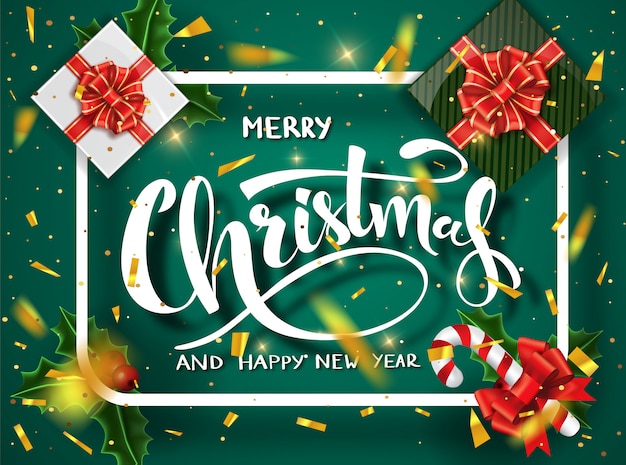 Kerst groen sjabloon. kalligrafische merry christmas belettering ingericht. kerst poster sjabloon.