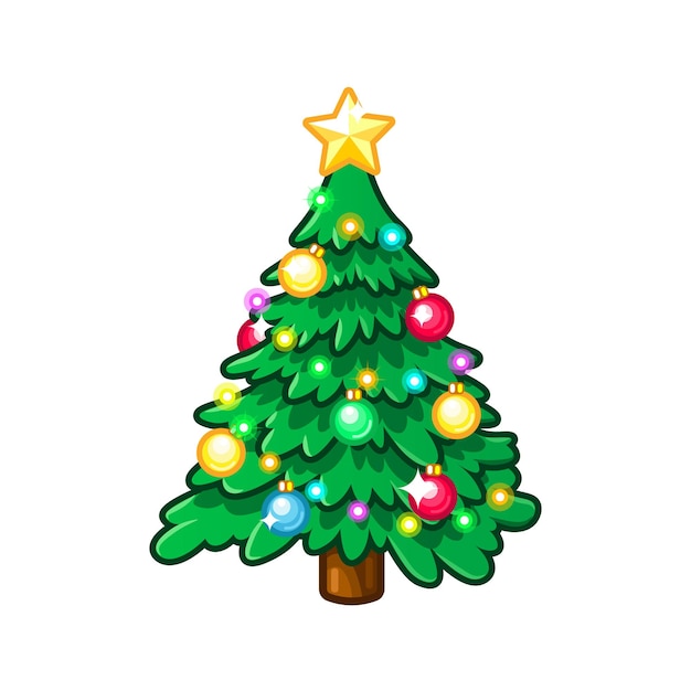 Kerst groenblijvende boom emoji met guirlande geïsoleerd op een witte achtergrond