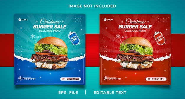 Kerst hamburger verkoop sociale media promotie en instagram banner post sjabloonontwerp