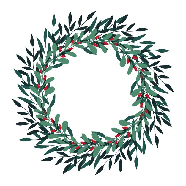 Kerst hand getekende krans met bladeren takken bessen Winter bloemen gezellige elementen Vector floral frames Gelukkig Nieuwjaar illustratie geïsoleerd op een witte achtergrond