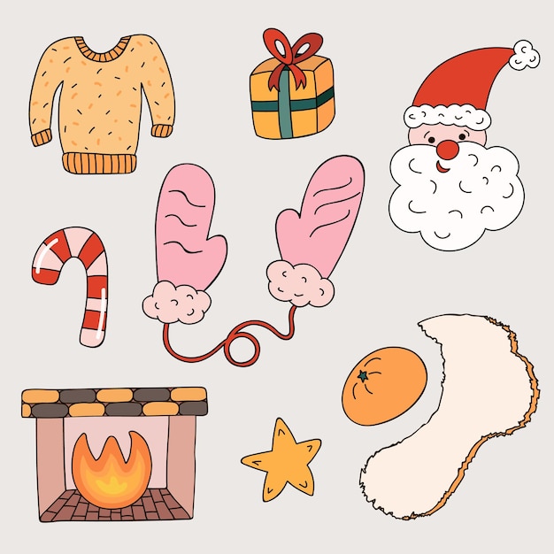 Kerst hand getekende set illustraties