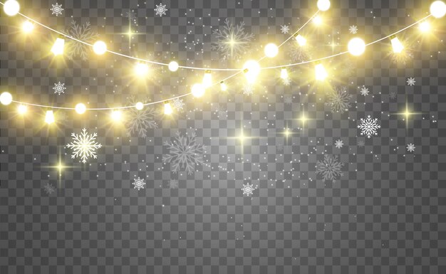 Kerst heldere, mooie lichten, designelementen. gloeiende lichten voor het ontwerpen van kerstkaarten. slingers, lichte decoraties.