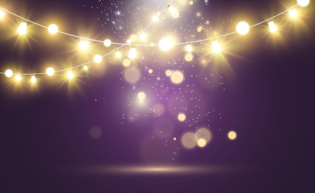 Vector kerst heldere mooie lichten ontwerpelementen gloeiende lichten voor ontwerp van xmas wenskaart greeting