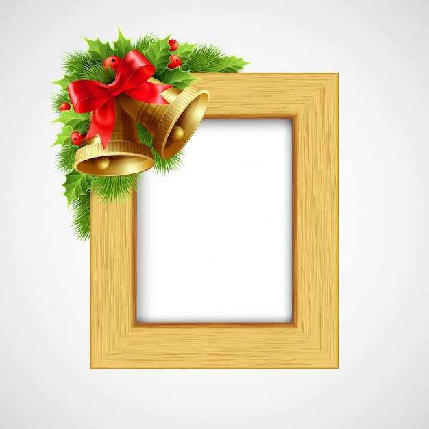 Kerst houten frame met bell en holly berry, wenskaart