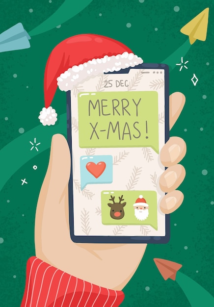 Kerst illustratie gefeliciteerd per telefoon sms