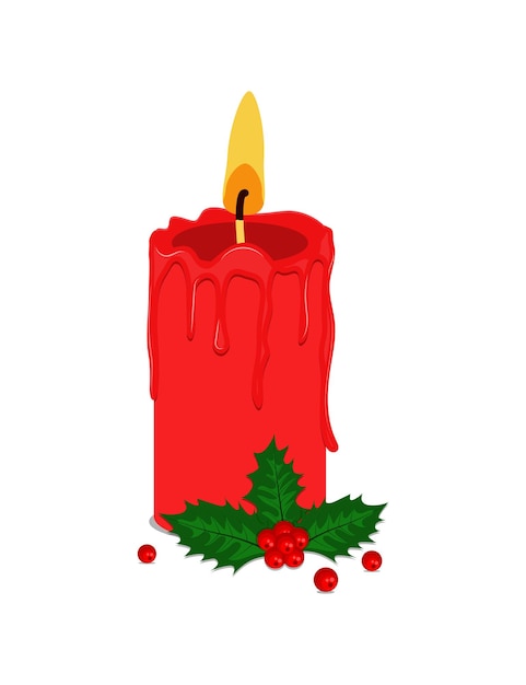 Kerst kaars en hulst vector illustratie op een witte achtergrond