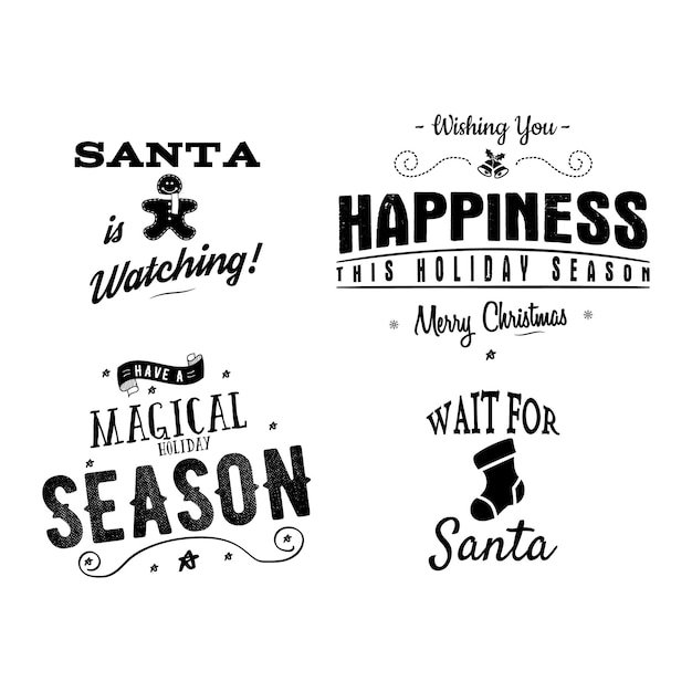 Kerst kalligrafie citaten ontwerpen xmas typografie etiketten fijne feestdagen belettering de kerstman kijkt voorraad vector