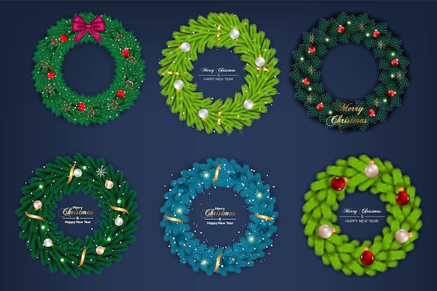 Kerst krans vector decoratie set vrolijke kerst tekst voor kerst wenskaart