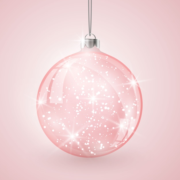 Kerst kristallen glazen bol op roze vector achtergrond.