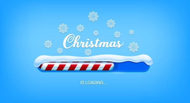 Kerst laadpagina. Bedrijf webpagina winter seizoen vakantie viering achtergrond, Christmas wenskaart of internet opstarten Nieuwjaar vector paginasjabloon laden met candy cane bar, sneeuwvlokken