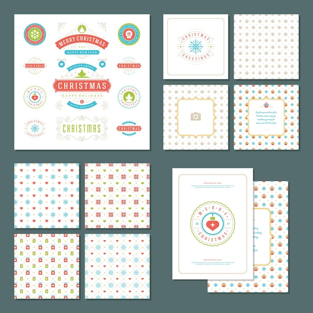 Kerst labels en badges vector ontwerpset elementen