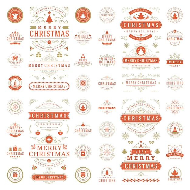 Kerst labels en badges vector ontwerpset elementen