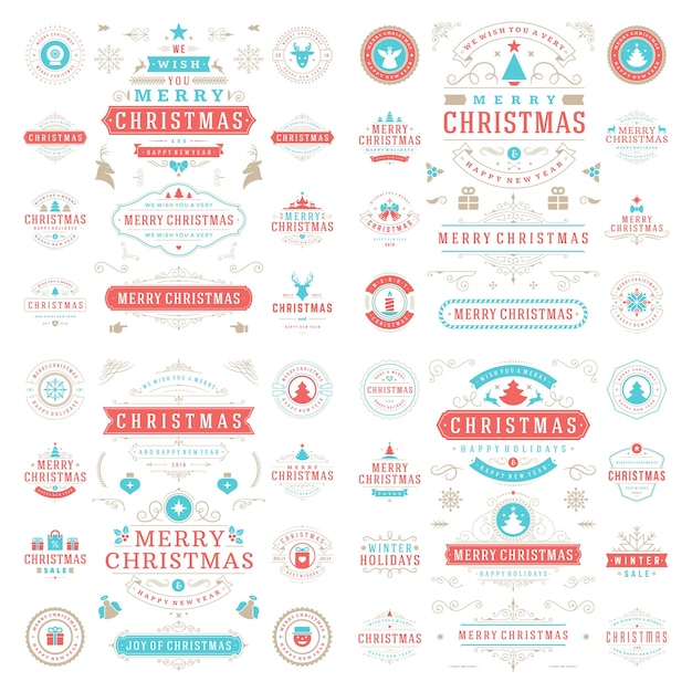 Kerst labels en badges vector ontwerpset elementen
