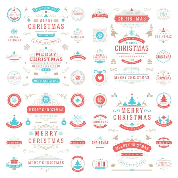 Kerst labels en badges vector ontwerpset elementen