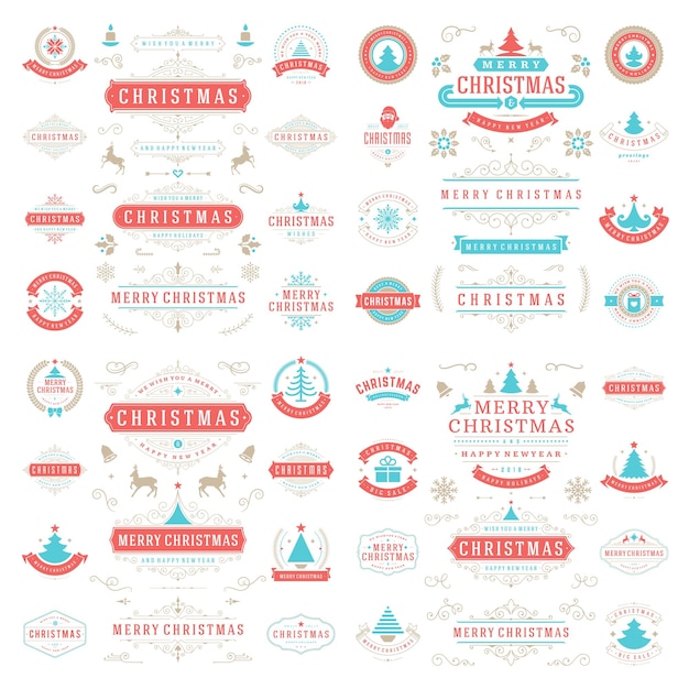 Kerst labels en badges vector ontwerpset elementen