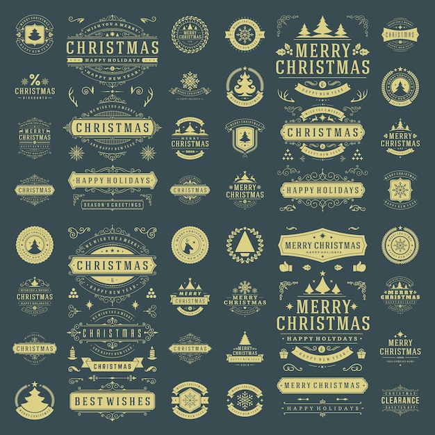 Kerst labels en badges vector ontwerpset elementen