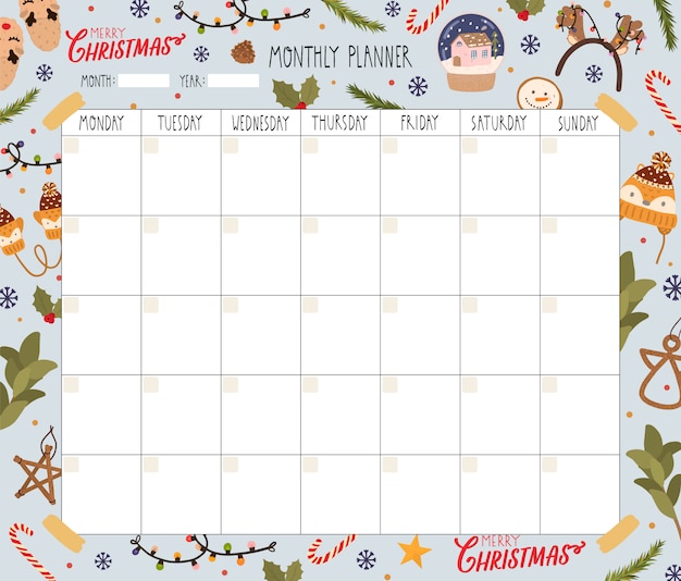 Kerst maandelijkse planner sjabloon