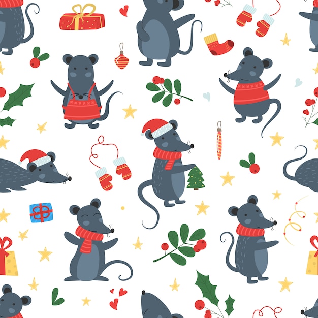 Kerst muis naadloze patroon winter vector.