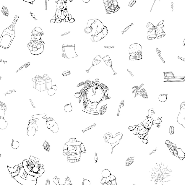 Kerst naadloos patroon in doodle-stijl handgetekende illustratie