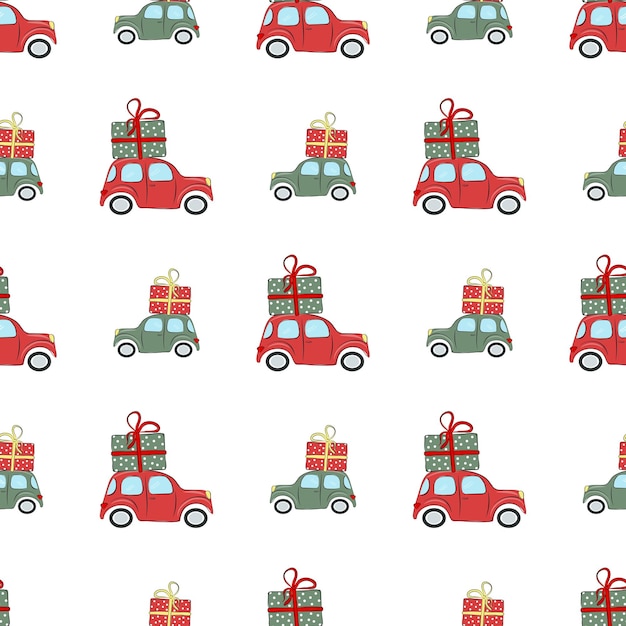 Kerst naadloos patroon met auto's en geschenken de illustratie is geweldig voor inpakpapier