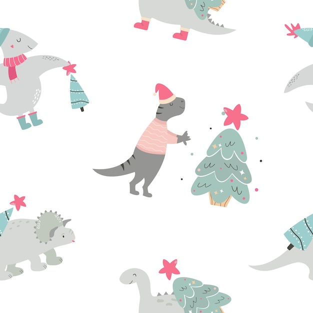 Kerst naadloos patroon met dino Holiday print