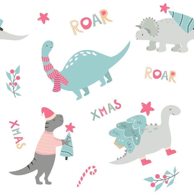 Kerst naadloos patroon met dino holiday print