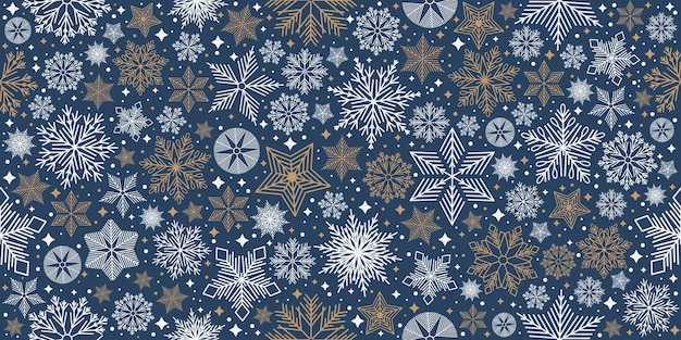 Kerst naadloos patroon met geometrische motieven sneeuwvlokken met verschillende ornamenten