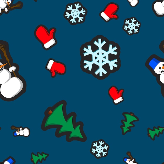 Kerst naadloos patroon met vakantiespeelgoed en symbolen in platte cartoonstijl