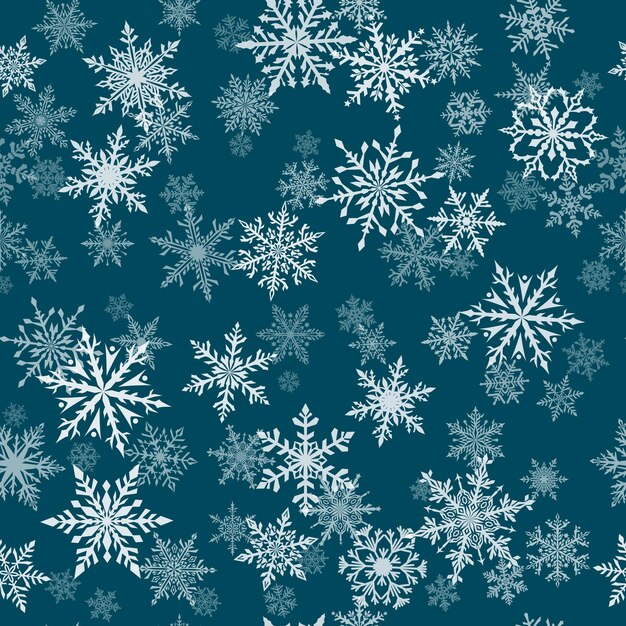 Kerst naadloos patroon van prachtige complexe sneeuwvlokken in blauwe en witte kleuren Winterachtergrond met vallende sneeuw