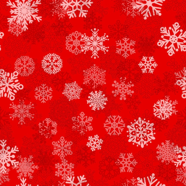 Kerst naadloos patroon van sneeuwvlokken wit op rood