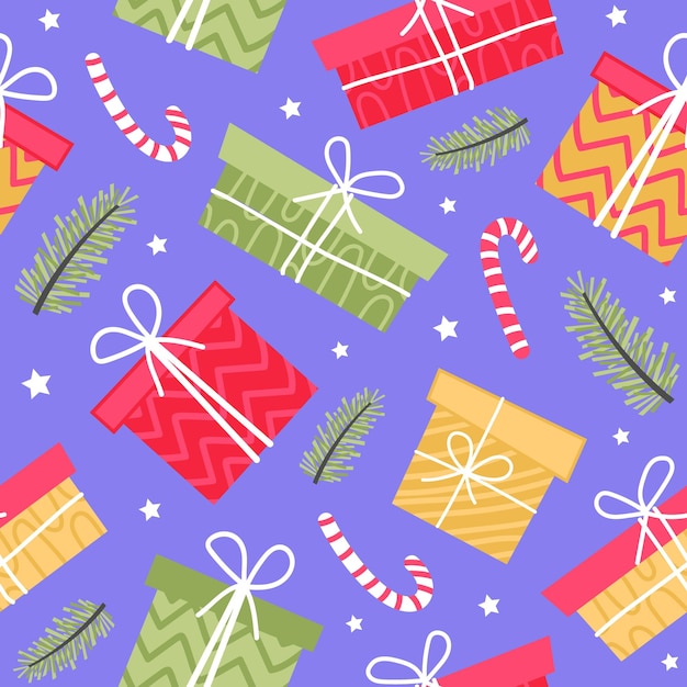 Kerst naadloos vectorpatroon met geschenken Voor stoffen inpakpapier wallpapers