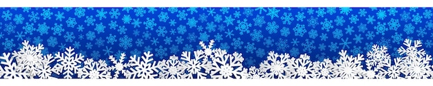 Kerst naadloze banner met witte sneeuwvlokken met schaduwen op blauwe achtergrond