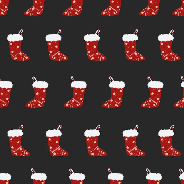 Kerst naadloze patroon met cadeau sokken op een blauwe achtergrond Rode neq jaar sok met snoep