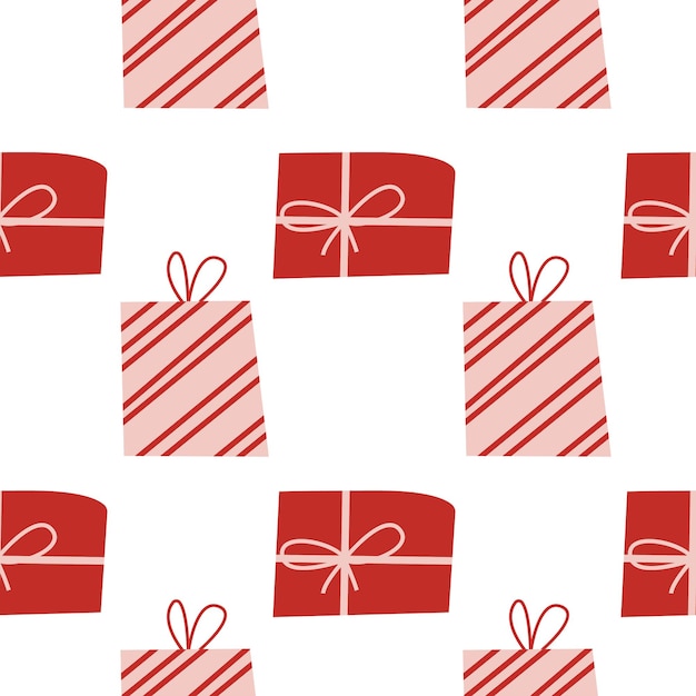 Kerst naadloze patroon met geschenkdozen. Vakantie winter vierkante patroon. witte achtergrond