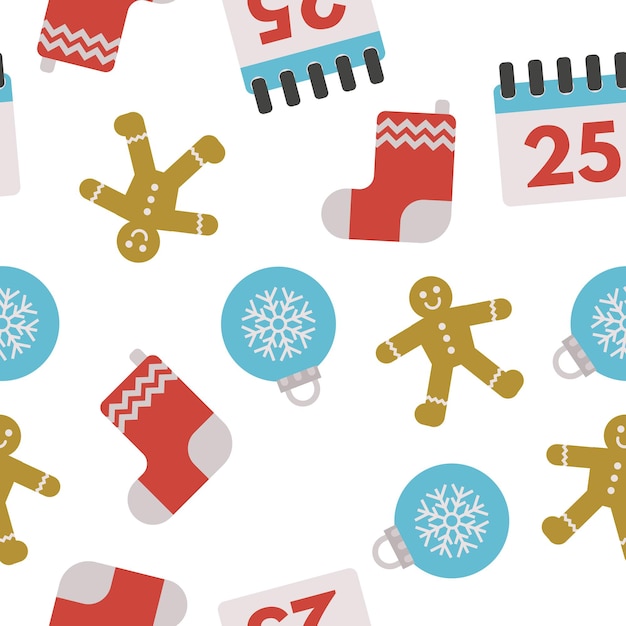 Kerst naadloze patroon met pictogrammen in vlakke stijl. vector illustratie