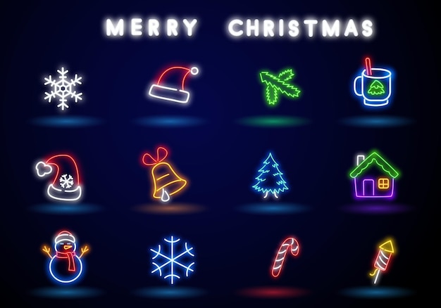 Kerst neon icon bundel van topkwaliteit