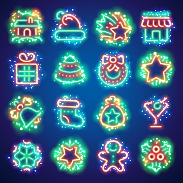 Kerst neon pictogrammen met magic sparkles