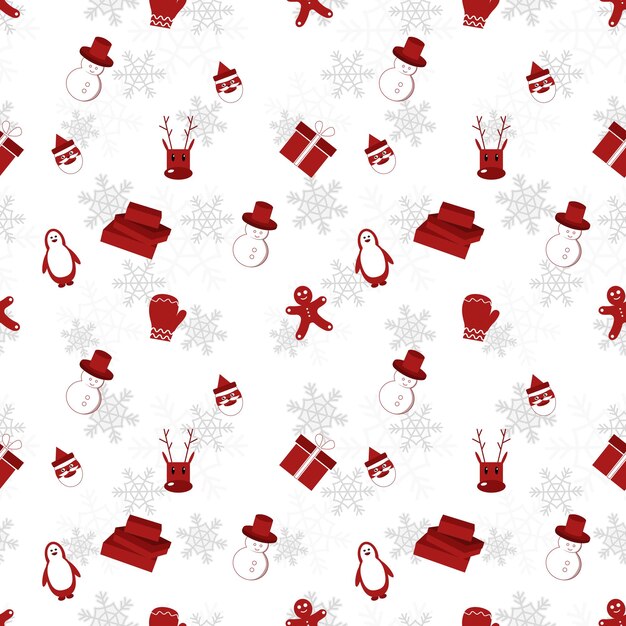 Kerst object silhouet herhalingspatroon in rode kleur op platte witte kleur achtergrond Kerst object naadloze patroon
