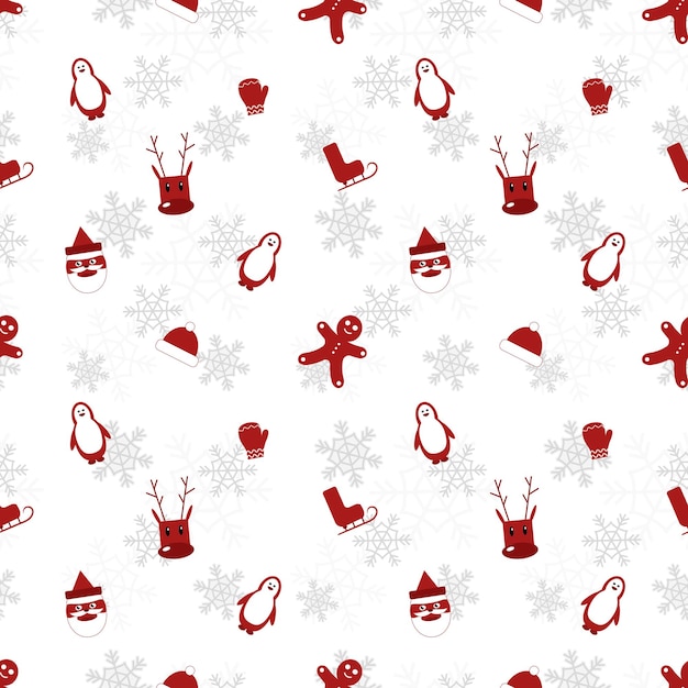 Kerst object silhouet herhalingspatroon in rode kleur op platte witte kleur achtergrond Kerst object naadloze patroon