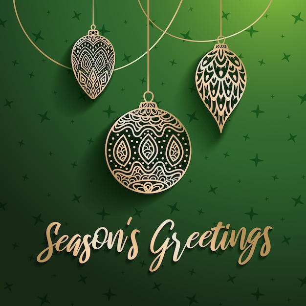 Vector kerst ornamenten met groeten van het seizoen tekst