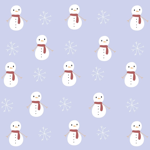Kerst patroon met sneeuwpop en sneeuwvlokken op blauwe achtergrond Winter patroon