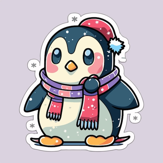 Kerst pinguïn cartoon sticker kerst pinguïn in hoed stickers elementen nieuwjaarsvakantie