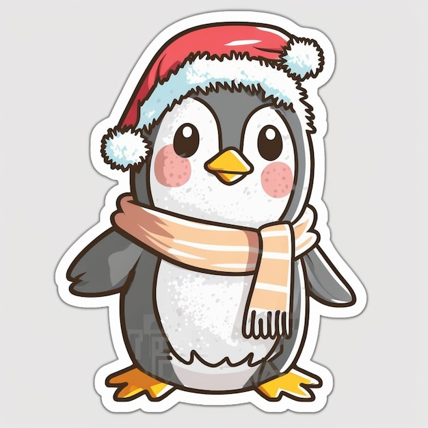 Kerst pinguïn cartoon sticker kerst pinguïn in hoed stickers leuke wintervakantie