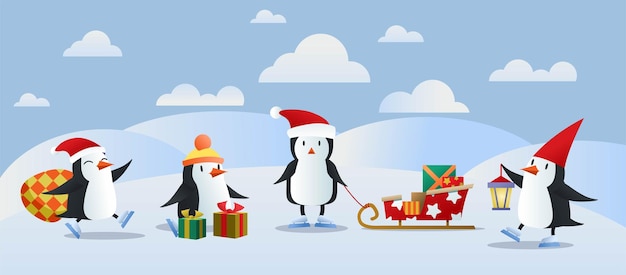 Kerst pinguïns ingesteld