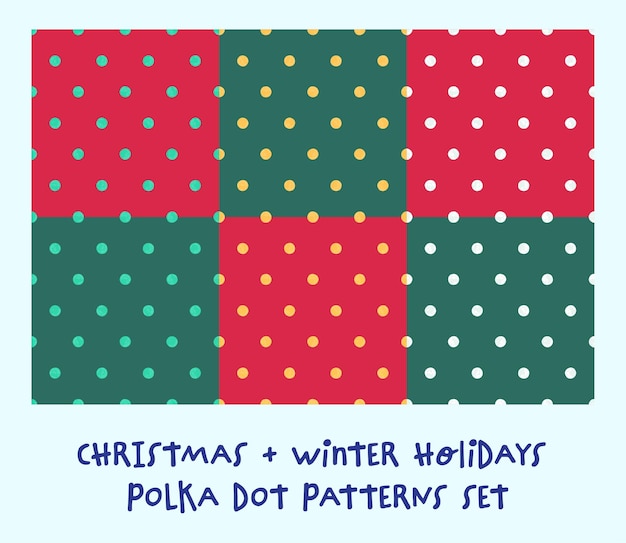 Kerst Polka Dot Designs-collectie, naadloze patronen. Wintervakantie Achtergronden Set, Vector