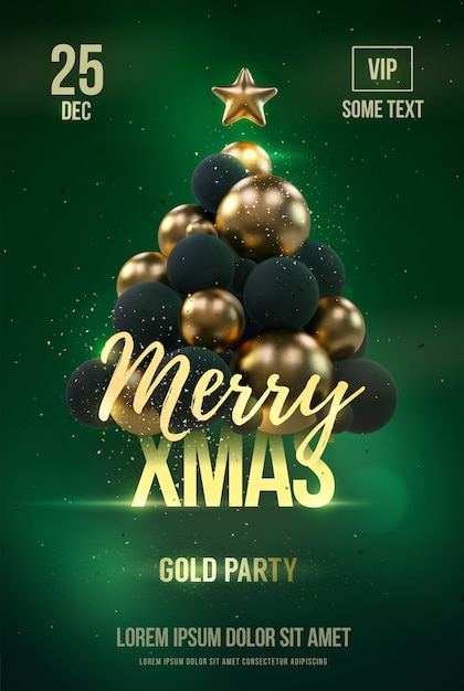 Vector kerst poster sjabloon met gouden kerstboom.