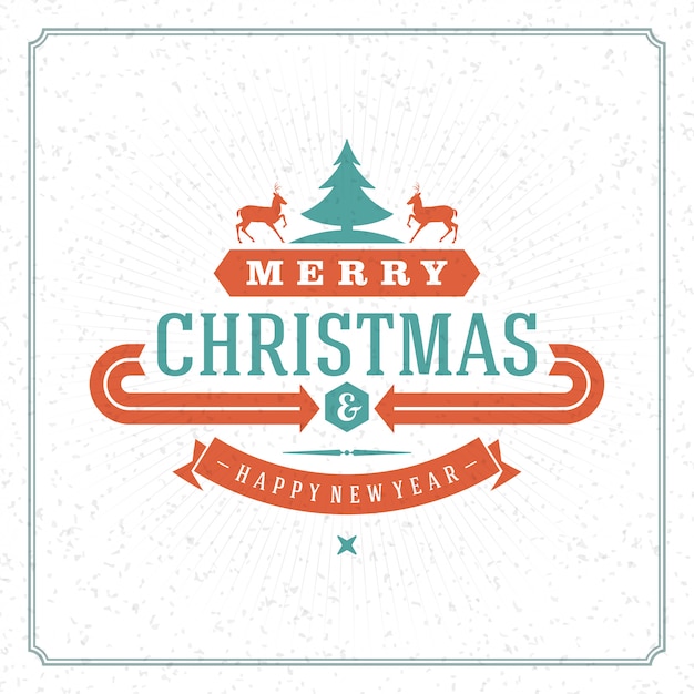 Kerst retro typografie en decoratie wenskaart